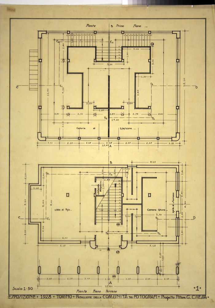 ESPOSIZIONE * 1928 * TORINO * PADIGLIONE DELLA COMUNITA' DEI FOTOGRAFI * progetto pittore G. CHESSA, Pianta Piano Terreno e Primo Piano