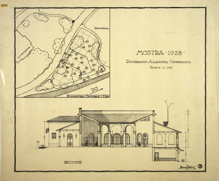 MOSTRA 1928/RISTORANTE ALLEANZA COOPERATIVA, Planimetria Generale e Sezione