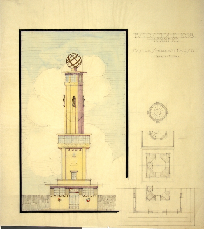 ESPOSIZIONE DEL 1928/TORINO/MOSTRA SINDACATI FASCISTI, Prospetto colorato e piante