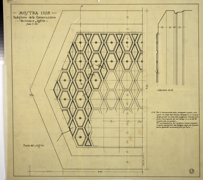 MOSTRA 1928/padiglione della cooperazione/particolare soffitto, Pianta e Sezione