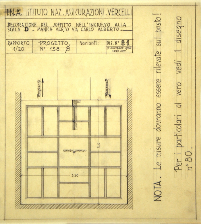 I.N.A. Istituto Naz. Assicurazioni Vercelli/Progetto n. 138, Decorazione del soffitto dell'ingresso della scala D, manica verso via Carlo Alberto