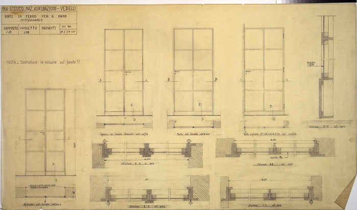 I.N.A. Istituto Naz. Assicurazioni Vercelli/Progetto n. 138, Porte in ferro per il piano sotterraneo