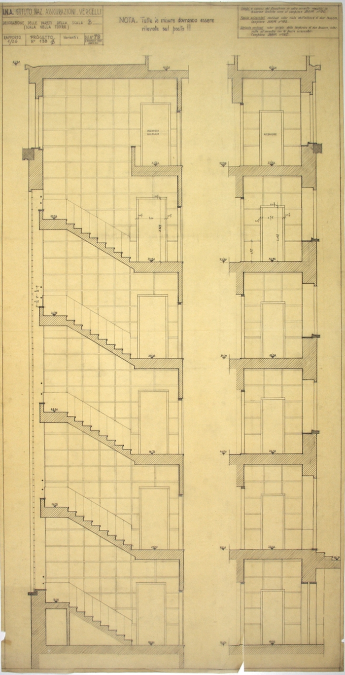 I.N.A. Istituto Naz. Assicurazioni Vercelli/Progetto n. 138, Decorazione delle pareti della scala B (scala nella torre)