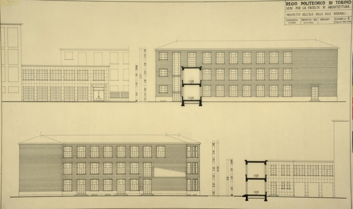 Regio Politecnico di Torino/Sede per la facoltà di Architettura, Prospetto dell'ala delle aule normali