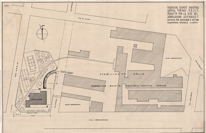 FABBRICHE RIUNITE INDUSTRIE/GOMMA TORINO - F.R.I.G.T./PROGETTO PER LA SEDE DEL/DOPOLAVORO AZIENDALE E/RIMESSA PER AUTOCARRI E VETTURE, Planimetria Generale