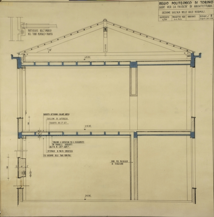 Regio Politecnico di Torino/Sede per la facoltà di Architettura, Sezione sull'ala delle aule normali