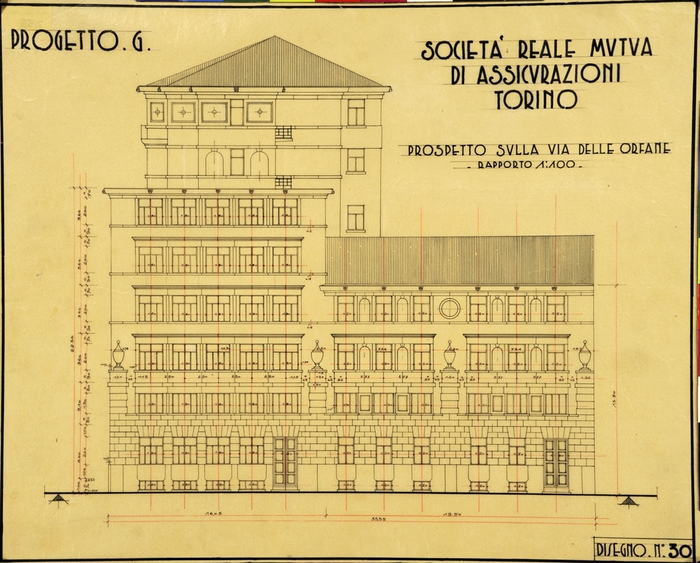 SOCIETA' REALE MUTUA/DI ASSICURAZIONI/TORINO/PROGETTO G, Prospetto sulla Via delle Orfane