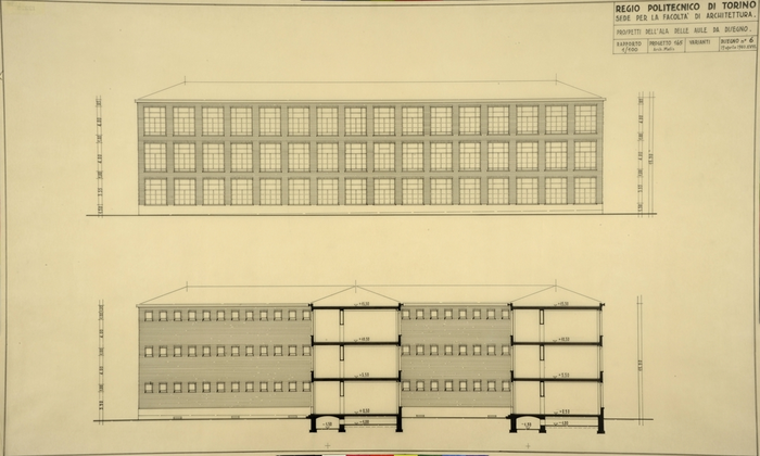 Regio Politecnico di Torino/Sede per la facoltà di Architettura, Prospetti dell'ala delle aule da disegno