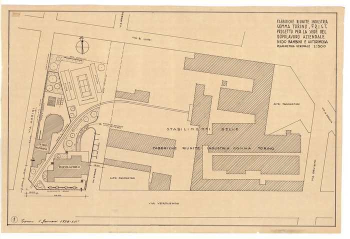 FABBRICHE RIUNITE INDUSTRIE/GOMMA TORINO - F.R.I.G.T./PROGETTO PER LA SEDE DEL/DOPOLAVORO AZIENDALE /NIDO BAMBINI E AUTORIMESSA, Planimetria Generale
