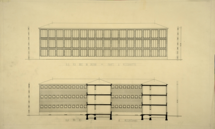 Regio Politecnico di Torino/Sede per la facoltà di Architettura, Ala per aule da disegno, Fronte a Mezzanotte, Fronte a Mezzogiorno