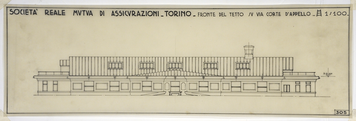 S. R. M. DI ASSICURAZIONI - TORINO - NUOVA MANICA INTERNA E ALLACCIAMENTO ALLA VECCHIA SEDE - FRONTE del tetto su via corte d'appello