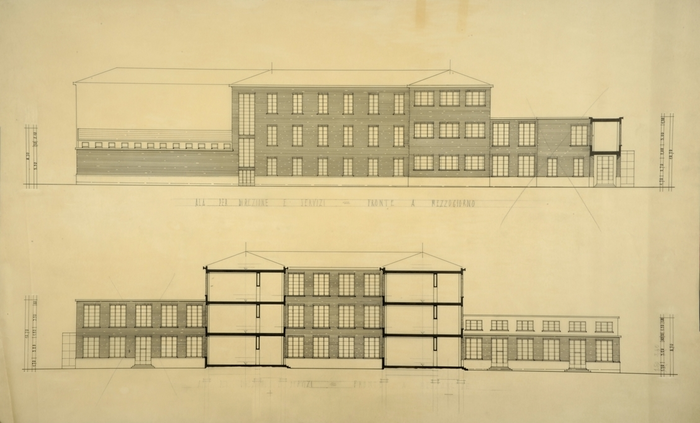 Regio Politecnico di Torino/Sede per la facoltà di Architettura, Ala per direzione e servizi, Fronte a Mezzogiorno e Fronte a Mezzanotte