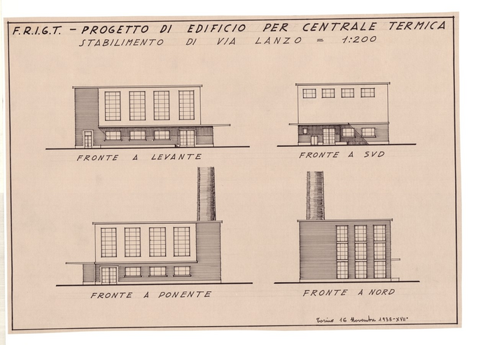 F.R.I.G.T. - PROGETTO DI EDIFICIO PER CENTRALE TERMICA, Stabilimento di Via Lanzo, Fronte a Levante, a Ponente, a Sud e a Nord