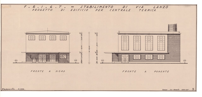 F.R.I.G.T. - STABILIMENTI DI VIA LANZO, Progetto di edificio per centrale termica, Fronti a Nord e a Ponente