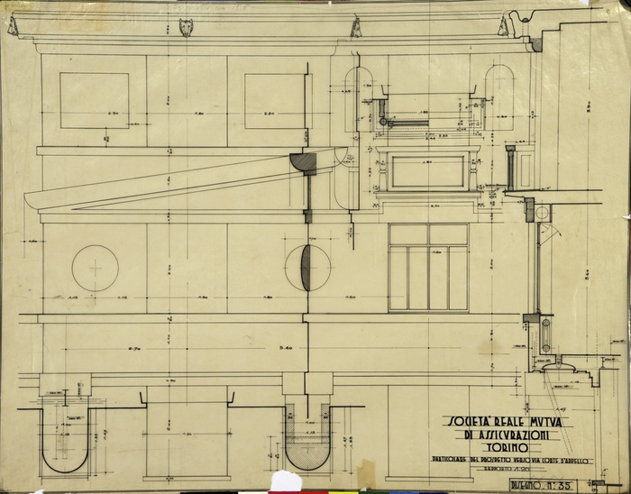 SOCIETA' REALE MUTUA/DI ASSICURAZIONI/TORINO, Particolare del prospetto verso Via Corte d'Appello