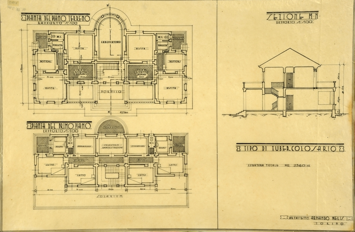 TIPO TUBERCOLOSARIO, Pianta del Piano Terreno, Pianta del Piano Primo, Sezione M-N