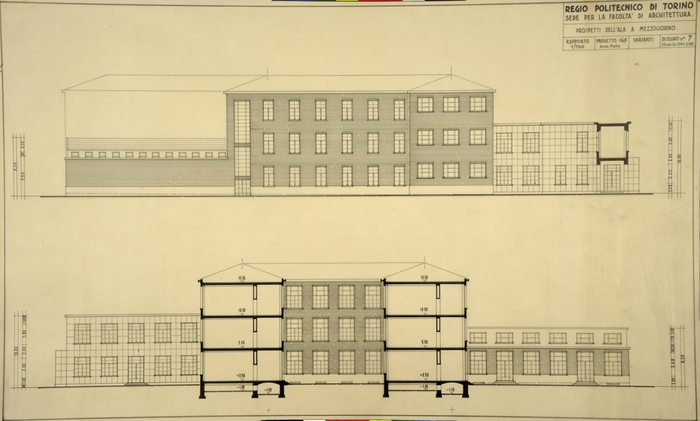 Regio Politecnico di Torino/Sede per la facoltà di Architettura, Prospetti dell'ala a Mezzogiorno