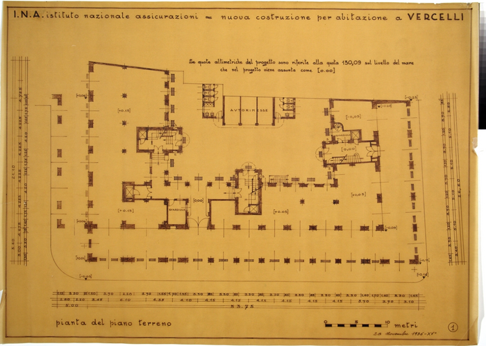 I.N.A. Istituto Nazionale Assicurazioni/nuova costruzione per abitazione a Vercelli, Pianta del Piano Terreno