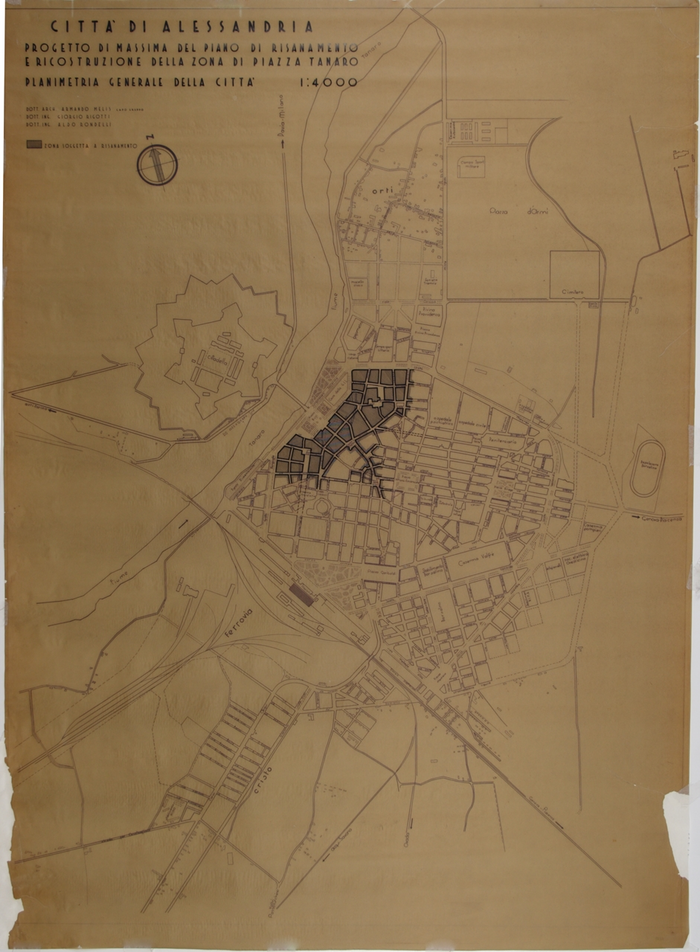 CITTA' DI ALESSANDRIA/PROGETTO DI MASSIMA DEL PIANO DI RISANAMENTO/E RICOSTRUZIONE DELLA ZONA DI PIAZZA TANARO/PLANIMETRIA GENERALE DELLA CITTA'