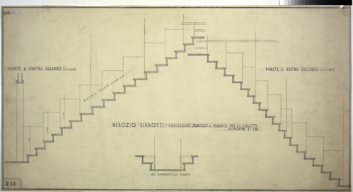 ISOLATO/S. EMANUELE , negozio Gianotti, apparecchio zoccolo in marmo per la scaletta