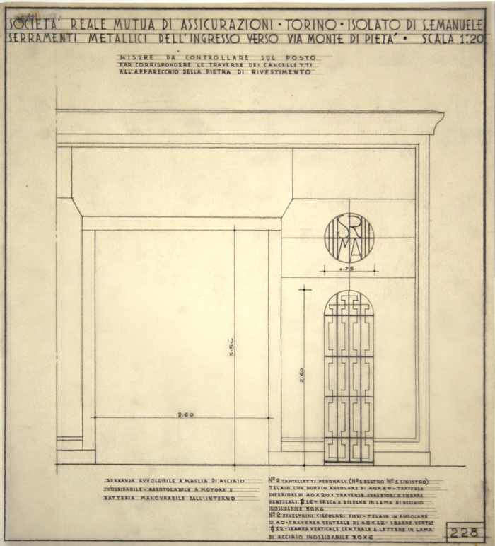 ISOLATO/S. EMANUELE , serramenti metallici dell'ingresso verso Via Monte di Pietà