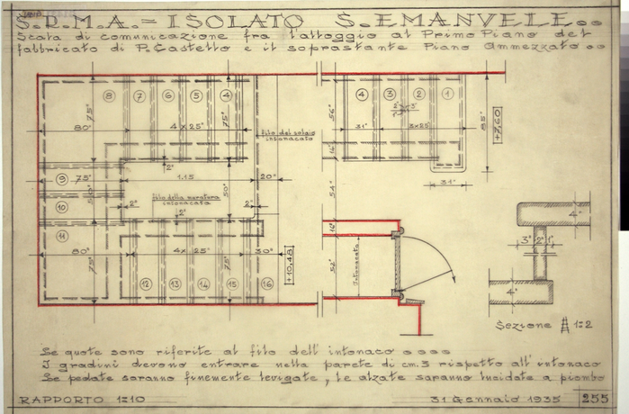 ISOLATO/S. EMANUELE , scala di comnicazione tra l'alloggio al primo piano del fabbricato di Piazza Castello e il soprastante piano ammezzato