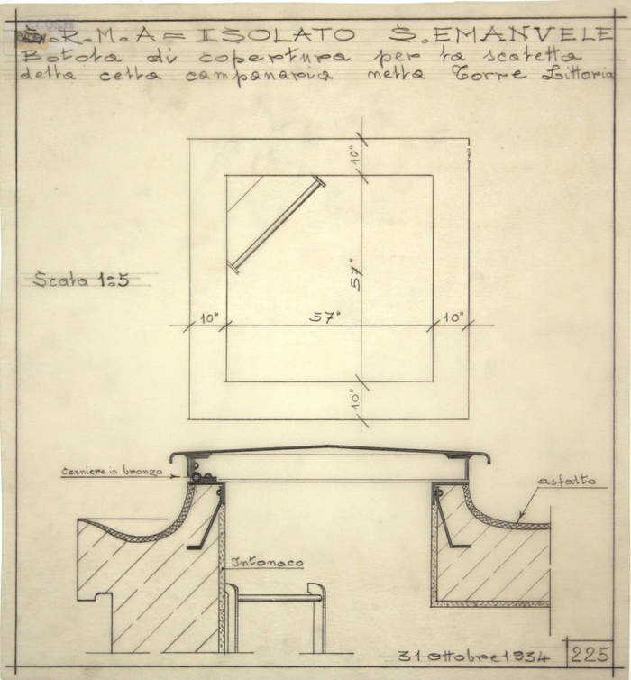 ISOLATO S. EMANUELE - TORINO , Botola di copertura per la scaletta della cella campanaria nella Torre Littoria