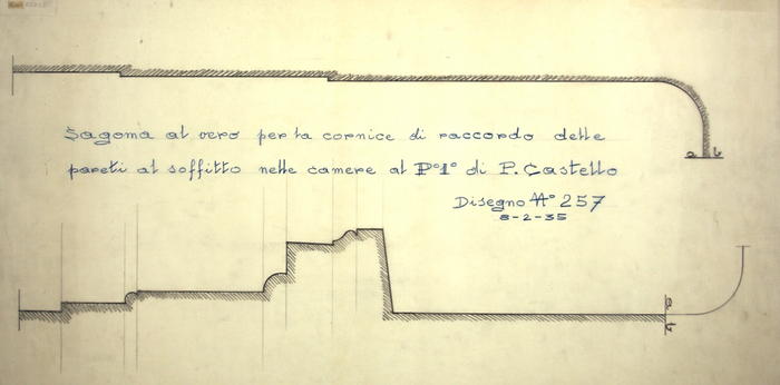 ISOLATO/S. EMANUELE , sagoma al vero per la cornice di raccordo delle pareti al soffitto nelle camere del primo piano di Piazza Castello