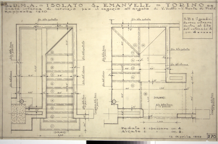 ISOLATO/S. EMANUELE , scala interna di servizio per il negozio all'angolo tra Via Viotti e Via Monte di Pietà