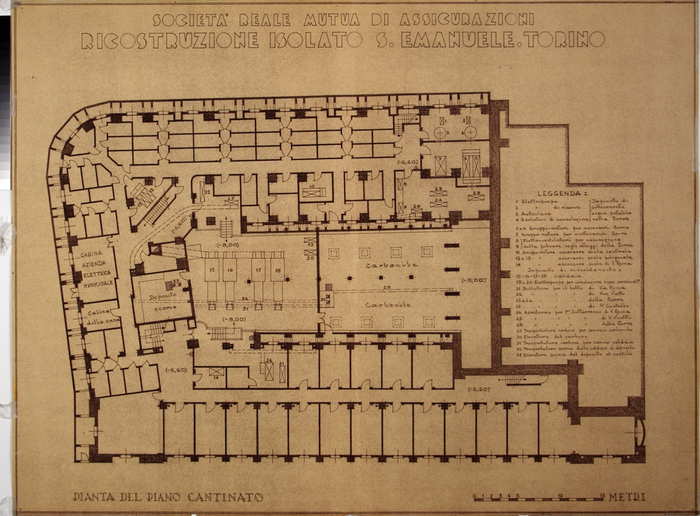 ISOLATO S. EMANUELE A TORINO , pianta del piano cantinato
