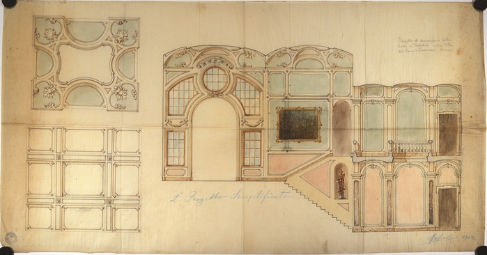 Carlo Musso, villa Leumann, Pianezza, Progetto di decorazione della scala e del vestibolo, 1912