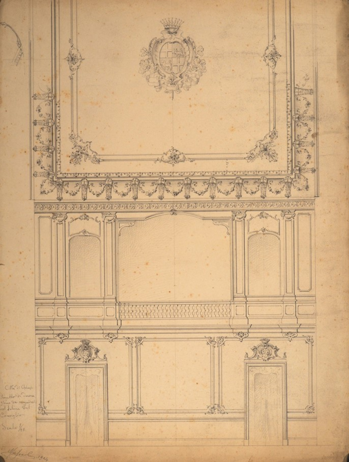 Ditta Fratelli Musso e Papotti, bozzetto per la decorazione del salone del Consiglio nel palazzo comunale di Chieri, 1904