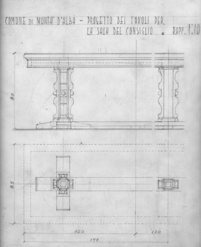 Giovanni Clemente, progetto per la realizzazione dei tavoli per la sala del consiglio comunale di Montà d'Alba, s.d.