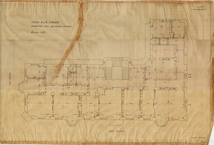 Lange, CASA SIGNORILE DA PIGIONE - PROPRIETA' G. e M. LANGE - Torino, CASA G. e M. LANGE. / PIANTA DEL SECONDO PIANO, 1390, 16 Maggio 1913