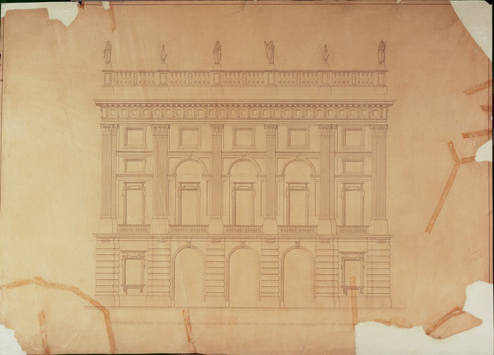 Melano Ernst, PROSPETTO DELL'AVANCORPO RIVOLTO A PONENTE DELLA FABBRICA PROPOSTA IN AMPLIAZIONE DEL PALAZZO MADAMA PER LA SEDE DEGLI UFFIZI DEL SENATO DEL (testo mancante)