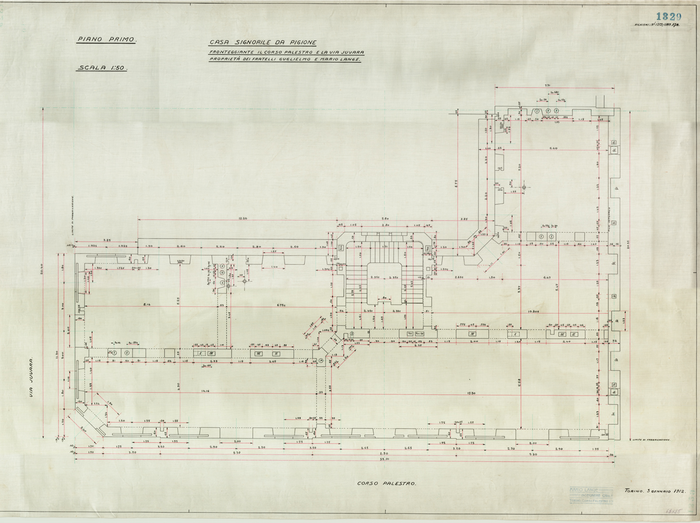 Lange, CASA SIGNORILE DA PIGIONE - PROPRIETA' G. e M. LANGE - Torino, CASA SIGNORILE DA PIGIONE / FRONTEGGIANTE IL CORSO PALESTRO E LA VIA JUVARA / PROPRIETA' DEI FRATELLI GUGLIELMO E MARIO LANGE, 1329, Settembre 1911
