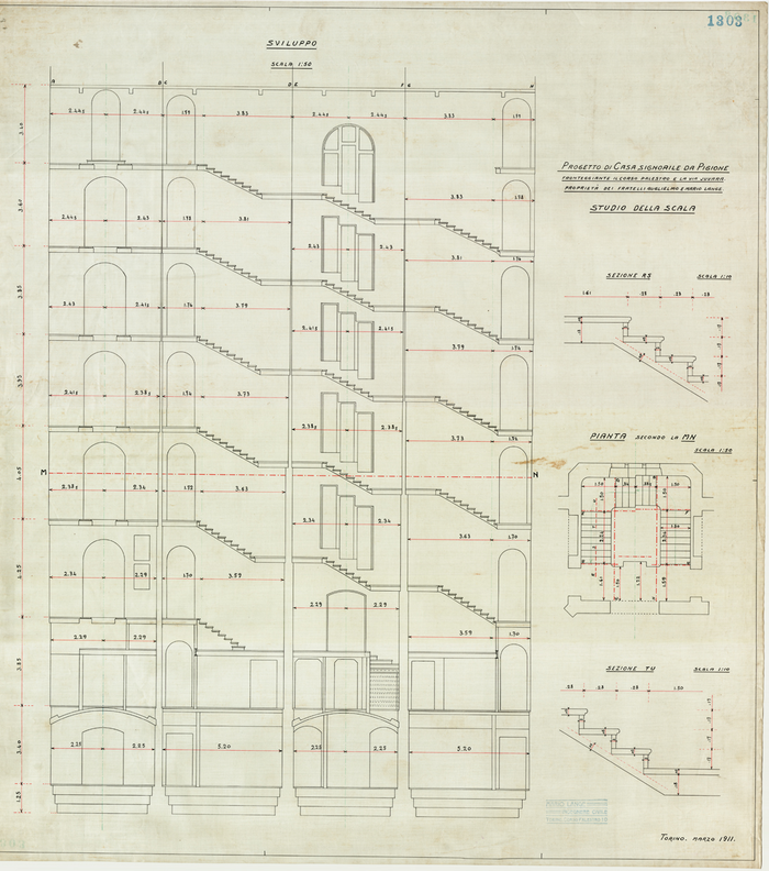 Lange, CASA SIGNORILE DA PIGIONE - PROPRIETA' G. e M. LANGE - Torino, PROGETTO DI CASA SIGNORILE DA PIGIONE / STUDIO DELLA SCALA, 1303, Marzo 1911