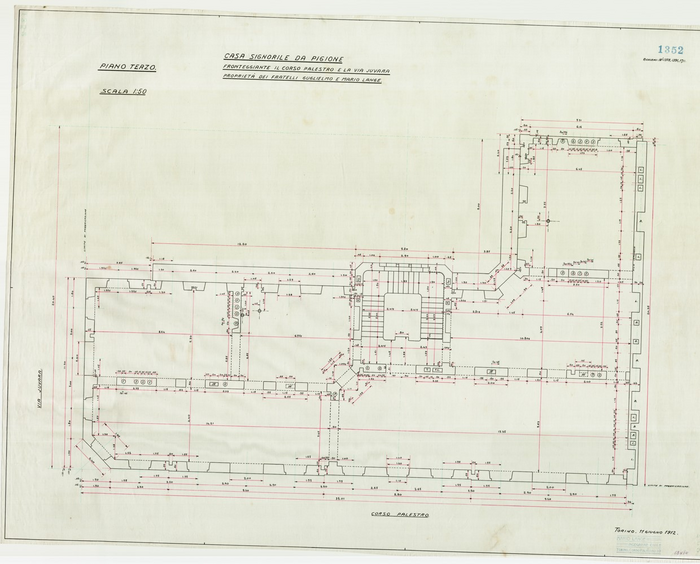 Lange, CASA SIGNORILE DA PIGIONE - PROPRIETA' G. e M. LANGE - Torino, CASA SIGNORILE DA PIGIONE, 1352, Gennaio 1912