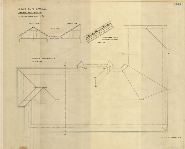 Lange, CASA SIGNORILE DA PIGIONE - PROPRIETA' G. e M. LANGE - Torino, CASA G. e M. LANGE / STUDIO DEL TETTO, 1365, 13 Febbraio 1913