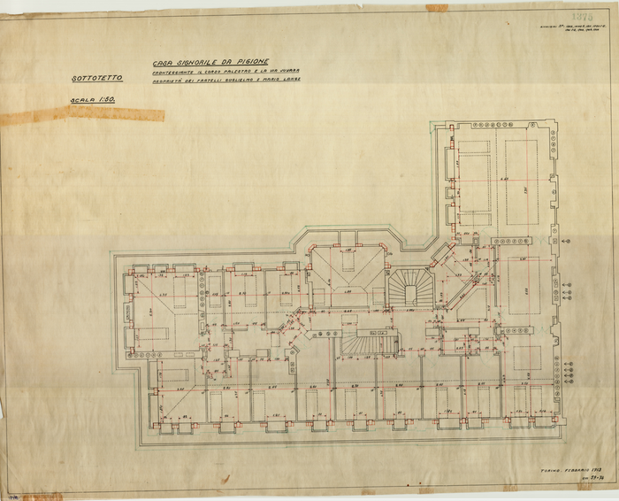 Lange, CASA SIGNORILE DA PIGIONE - PROPRIETA' G. e M. LANGE - Torino, CASA SIGNORILE DA PIGIONE / SOTTOTETTO, 1375, Febbraio 1913