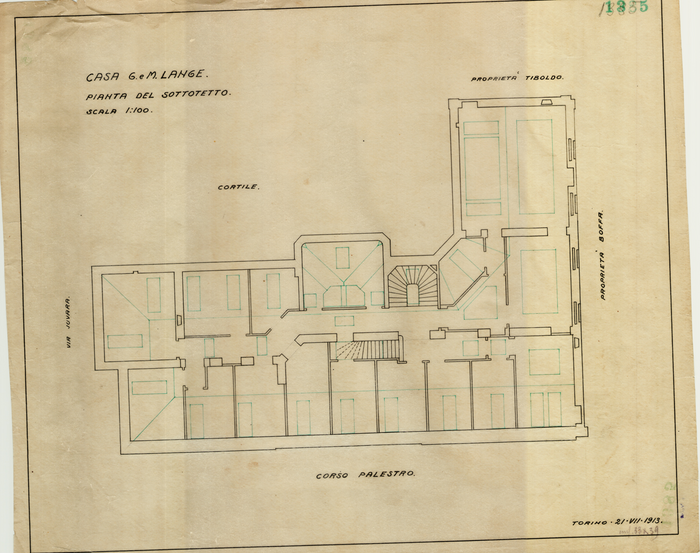 Lange, CASA SIGNORILE DA PIGIONE - PROPRIETA' G. e M. LANGE - Torino, CASA G. e M. LANGE. / PIANTA DEL SOTTETTO, 1385, 21 Luglio 1913