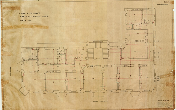 Lange, CASA SIGNORILE DA PIGIONE - PROPRIETA' G. e M. LANGE - Torino, CASA G. e M. LANGE / PIANTA DEL QUARTO PIANO, 1374, 21 Aprile 1913