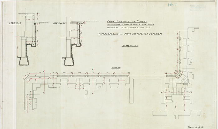 Lange, CASA SIGNORILE DA PIGIONE - PROPRIETA' G. e M. LANGE - Torino, CASA SIGNORILE DA PIGIONE / INTERCAPEDINE AL PIANO SOTTERRANEO SUPERIORE, 1309, 14 Aprile 1910