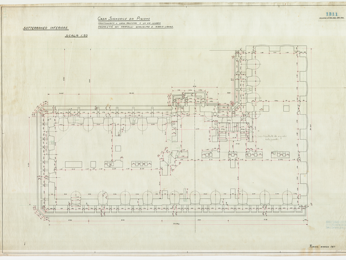 Lange, CASA SIGNORILE DA PIGIONE - PROPRIETA' G. e M. LANGE - Torino, CASA SIGNORILE DA PIGIONE / SOTTERRANEO INFERIORE, 1311, Marzo 1911