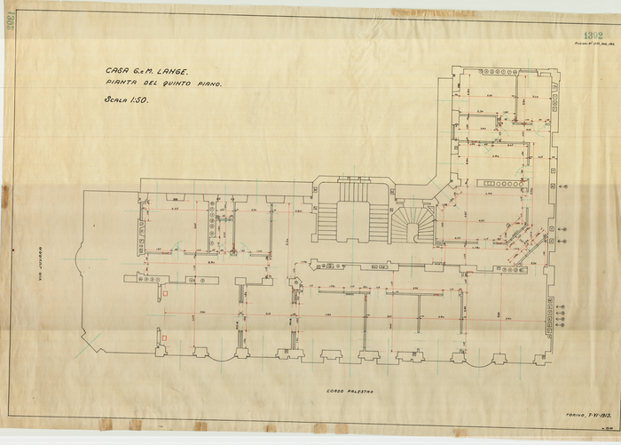 Lange, CASA SIGNORILE DA PIGIONE - PROPRIETA' G. e M. LANGE - Torino, CASA G. e M. LANGE. / PIANTA DEL QUINTO PIANO, 1392, 7 Luglio 1913