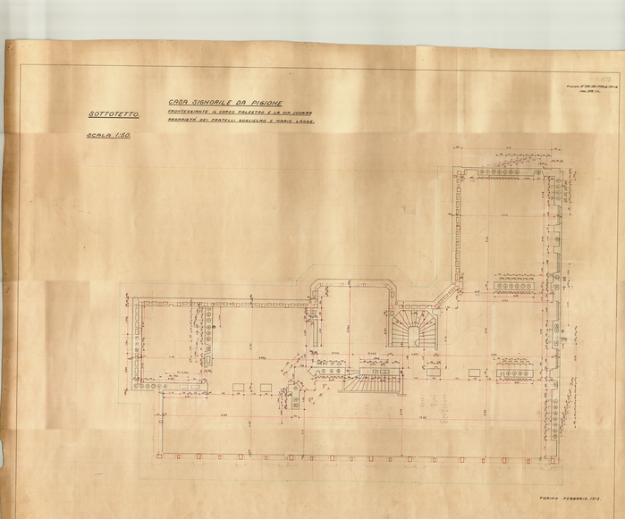 Lange, CASA SIGNORILE DA PIGIONE - PROPRIETA' G. e M. LANGE - Torino, CASA G. e M. LANGE / PIANTA DEL SOTTOTETTO, 1362, 6 Febbraio 1913