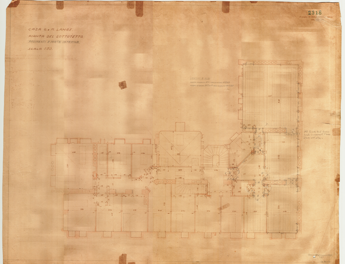 Lange, CASA SIGNORILE DA PIGIONE - PROPRIETA' G. e M. LANGE - Torino, CASA G. e M. LANGE / PIANTA DEL SOTTOTETTO / PAVIMENTI E PORTE INTERNE, 2318, 20 Ottobre 1929