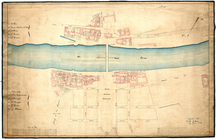 Mosca, famiglia (ex DICAS), Piano generale dell'ingrandimento di Torino verso il Po, coll'indicazione del progetto complessivo degli accessori al ponte tanto a sinistra che a destra del fiume, 3 Agosto 1829