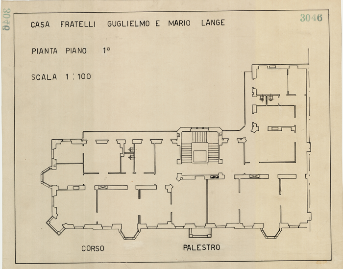 Lange, CASA SIGNORILE DA PIGIONE - PROPRIETA' G. e M. LANGE - Torino, CASA FRATELLI GUGLIELMO E MARIO LANGE / PIANTA PIANO 1°, 3046,