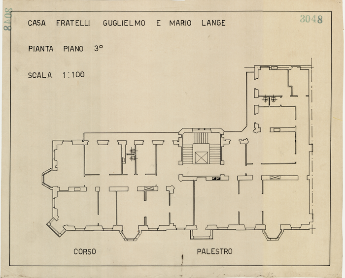 Lange, CASA SIGNORILE DA PIGIONE - PROPRIETA' G. e M. LANGE - Torino, CASA FRATELLI GUGLIELMO E MARIO LANGE / PIANTA PIANO 3°, 3048,